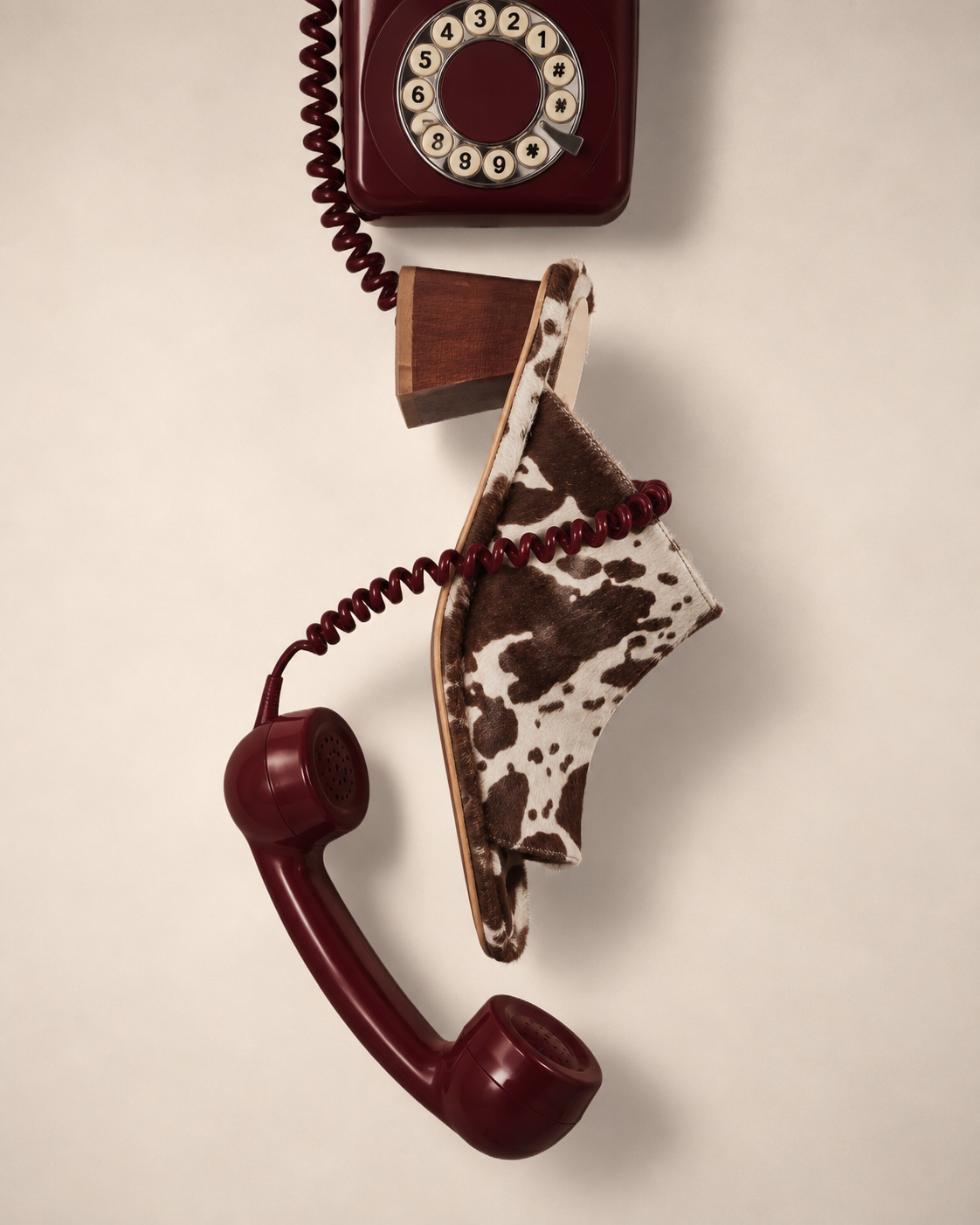 Cowhide LAX mule wrapped in a burgundy telephone cord
