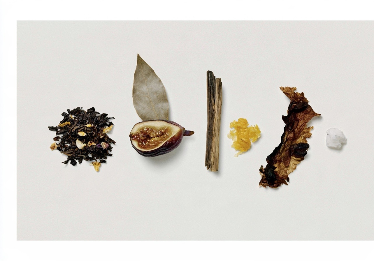 Thé Noir 29 ingredients laid out in a row